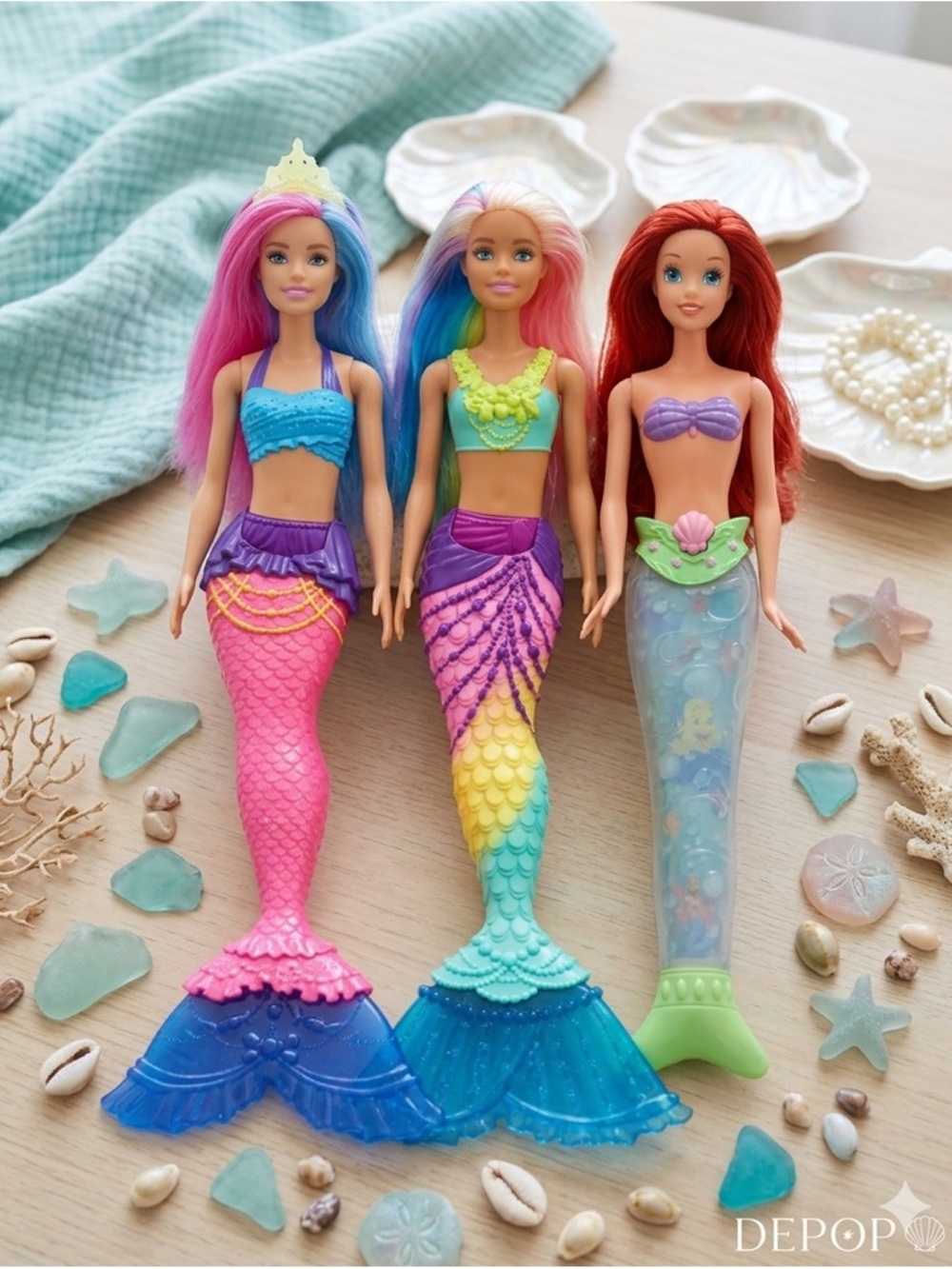 pop Rainbow & Pink Mermaid Dolls Trio - Pink, Rainbow, Red